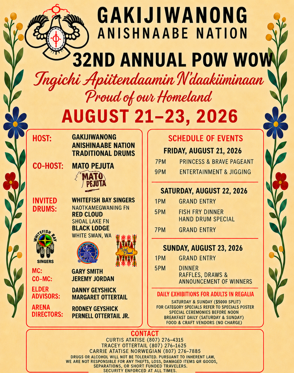 The pow wow poster: dates, times and contacts